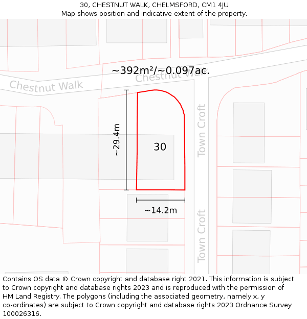 30, CHESTNUT WALK, CHELMSFORD, CM1 4JU: Plot and title map