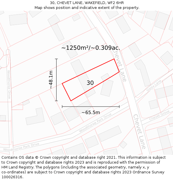 30, CHEVET LANE, WAKEFIELD, WF2 6HR: Plot and title map