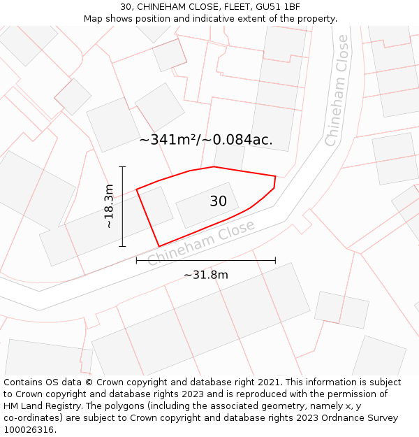 30, CHINEHAM CLOSE, FLEET, GU51 1BF: Plot and title map