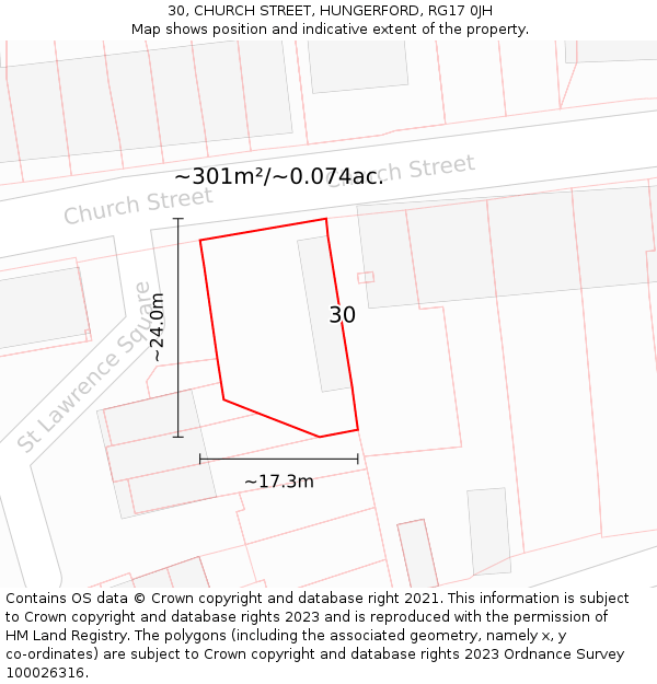 30, CHURCH STREET, HUNGERFORD, RG17 0JH: Plot and title map