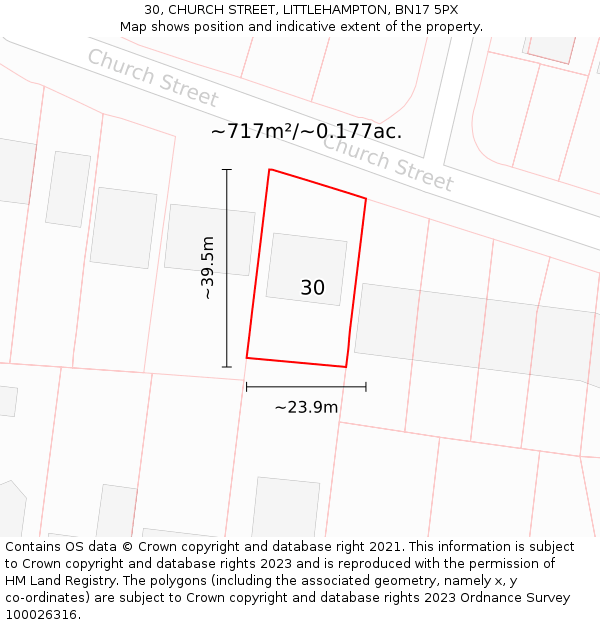 30, CHURCH STREET, LITTLEHAMPTON, BN17 5PX: Plot and title map