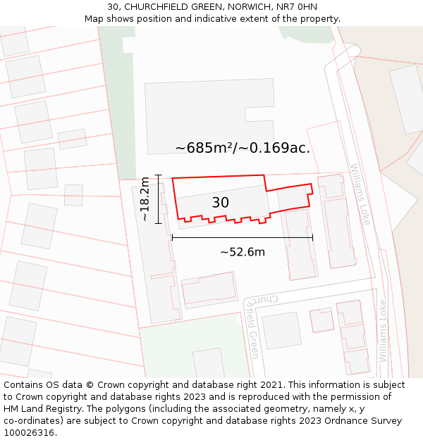 30, CHURCHFIELD GREEN, NORWICH, NR7 0HN: Plot and title map