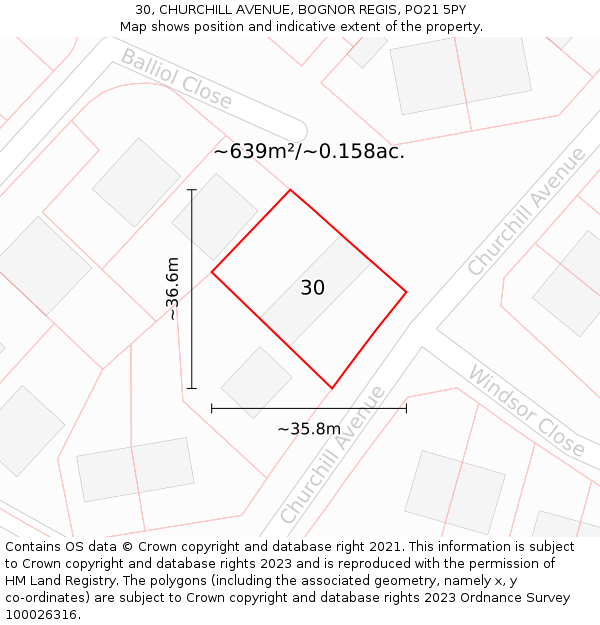 30, CHURCHILL AVENUE, BOGNOR REGIS, PO21 5PY: Plot and title map