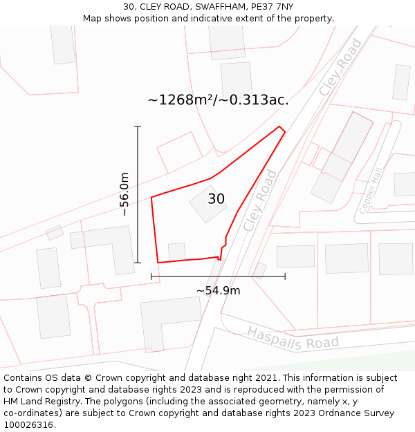 30, CLEY ROAD, SWAFFHAM, PE37 7NY: Plot and title map