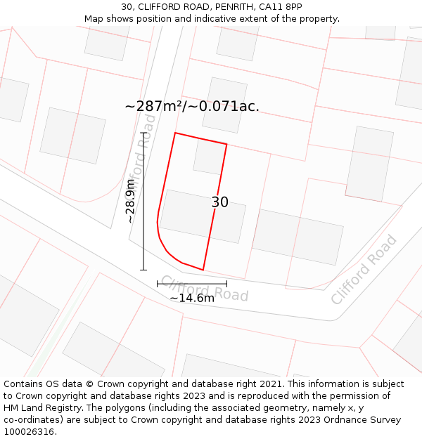 30, CLIFFORD ROAD, PENRITH, CA11 8PP: Plot and title map