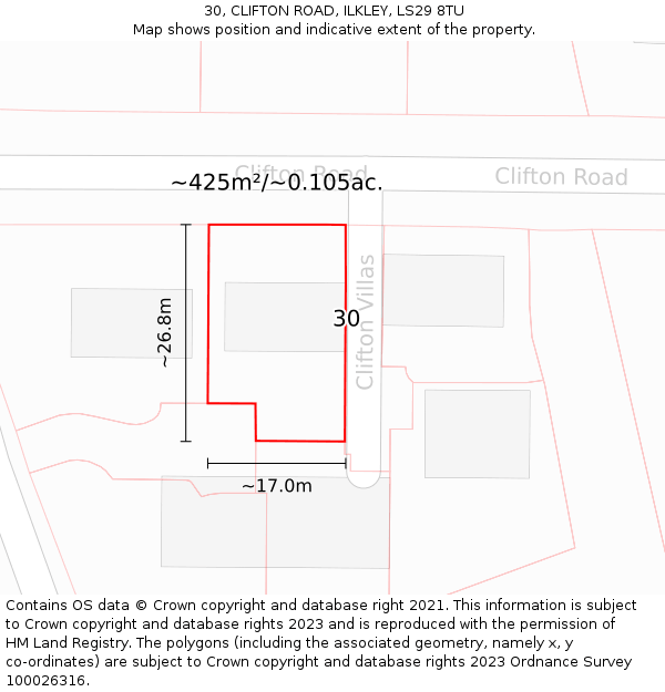 30, CLIFTON ROAD, ILKLEY, LS29 8TU: Plot and title map