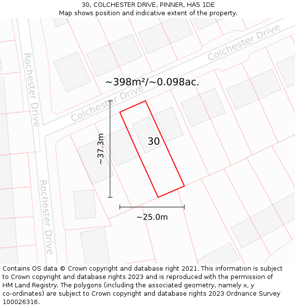 30, COLCHESTER DRIVE, PINNER, HA5 1DE: Plot and title map