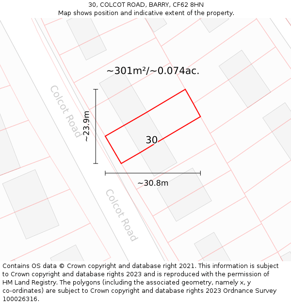 30, COLCOT ROAD, BARRY, CF62 8HN: Plot and title map