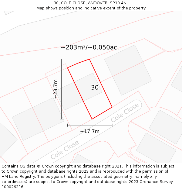 30, COLE CLOSE, ANDOVER, SP10 4NL: Plot and title map