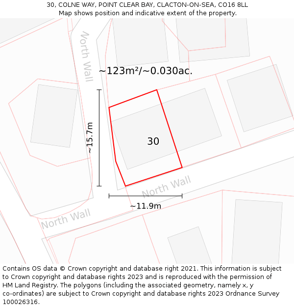 30, COLNE WAY, POINT CLEAR BAY, CLACTON-ON-SEA, CO16 8LL: Plot and title map