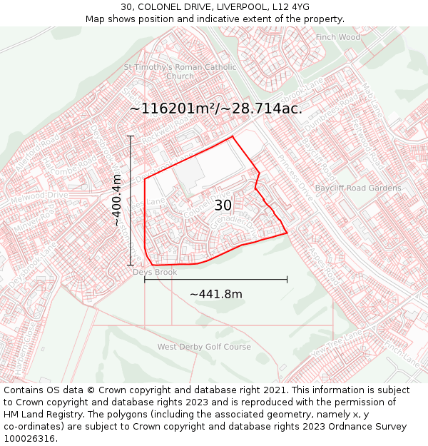 30, COLONEL DRIVE, LIVERPOOL, L12 4YG: Plot and title map