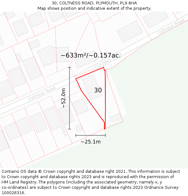 30, COLTNESS ROAD, PLYMOUTH, PL9 8HA: Plot and title map