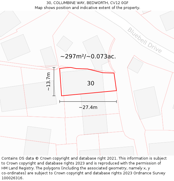 30, COLUMBINE WAY, BEDWORTH, CV12 0GF: Plot and title map