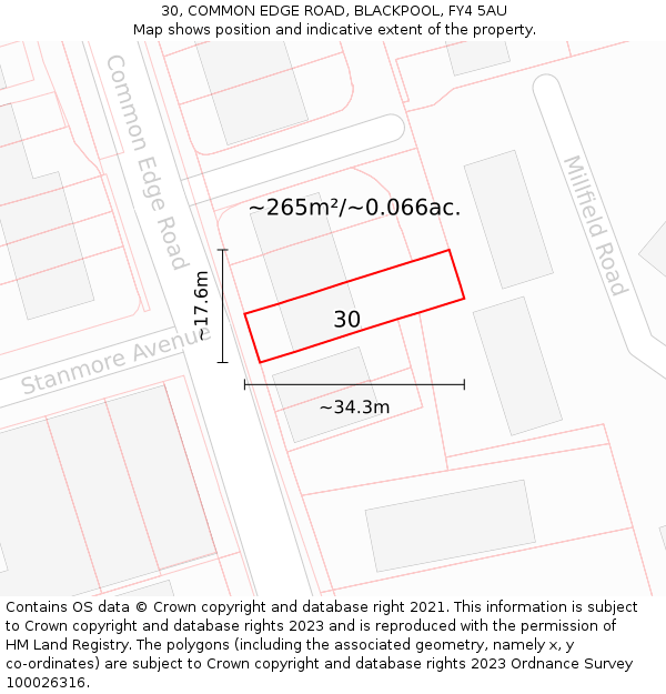 30, COMMON EDGE ROAD, BLACKPOOL, FY4 5AU: Plot and title map