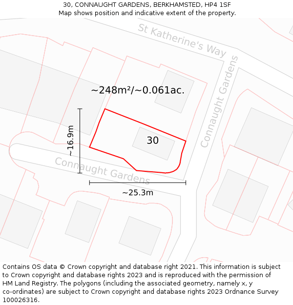 30, CONNAUGHT GARDENS, BERKHAMSTED, HP4 1SF: Plot and title map