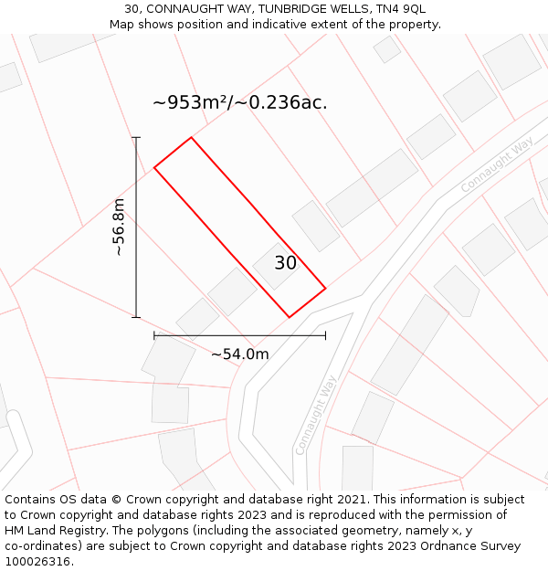 30, CONNAUGHT WAY, TUNBRIDGE WELLS, TN4 9QL: Plot and title map