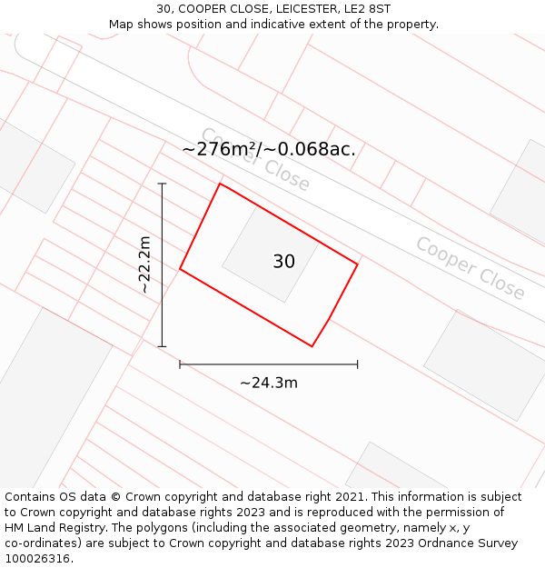 30, COOPER CLOSE, LEICESTER, LE2 8ST: Plot and title map
