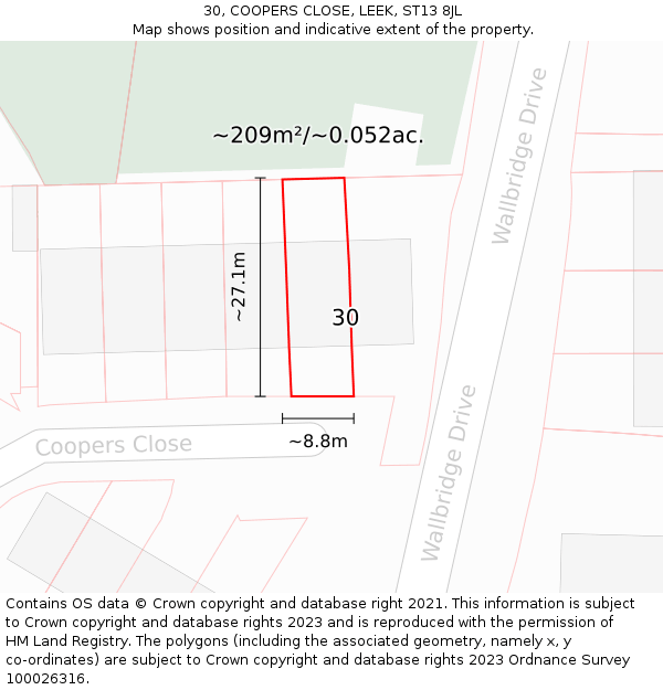 30, COOPERS CLOSE, LEEK, ST13 8JL: Plot and title map