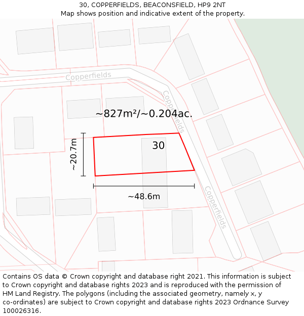 30, COPPERFIELDS, BEACONSFIELD, HP9 2NT: Plot and title map