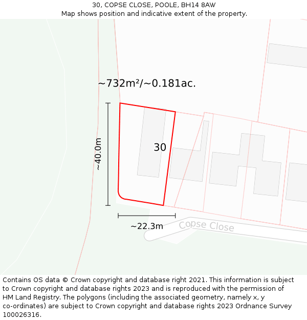 30, COPSE CLOSE, POOLE, BH14 8AW: Plot and title map