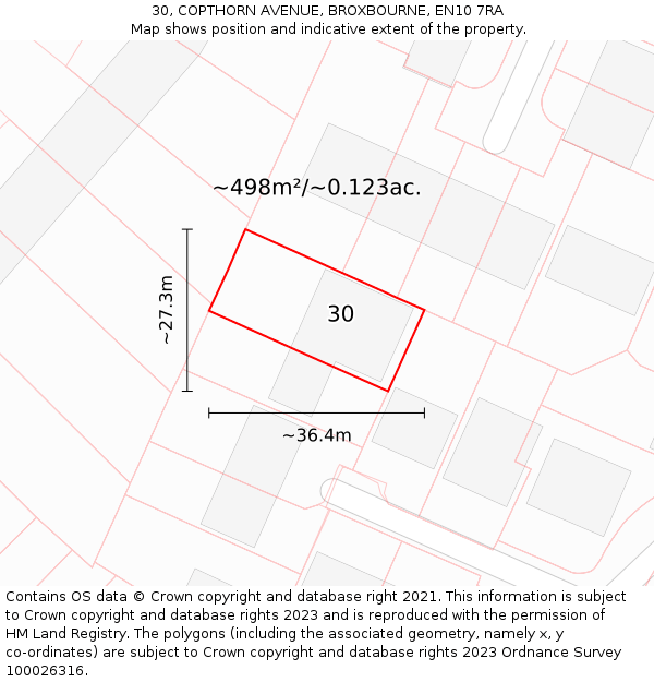 30, COPTHORN AVENUE, BROXBOURNE, EN10 7RA: Plot and title map