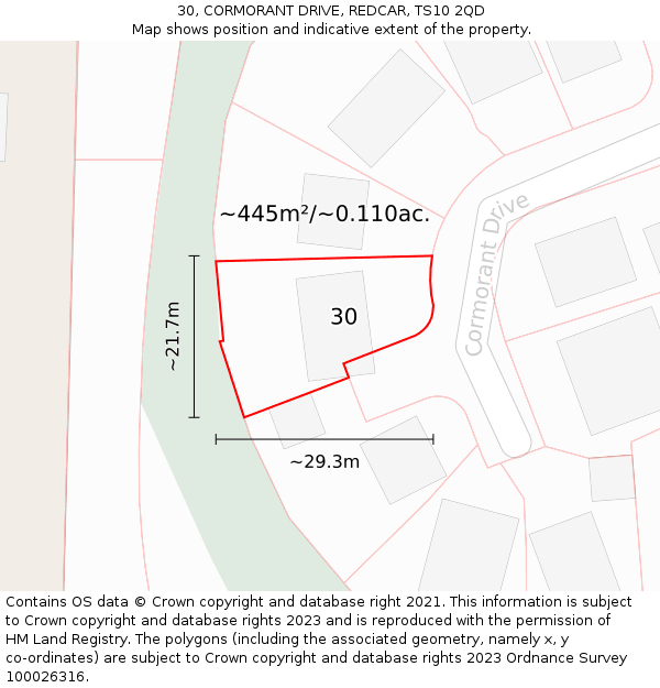 30, CORMORANT DRIVE, REDCAR, TS10 2QD: Plot and title map