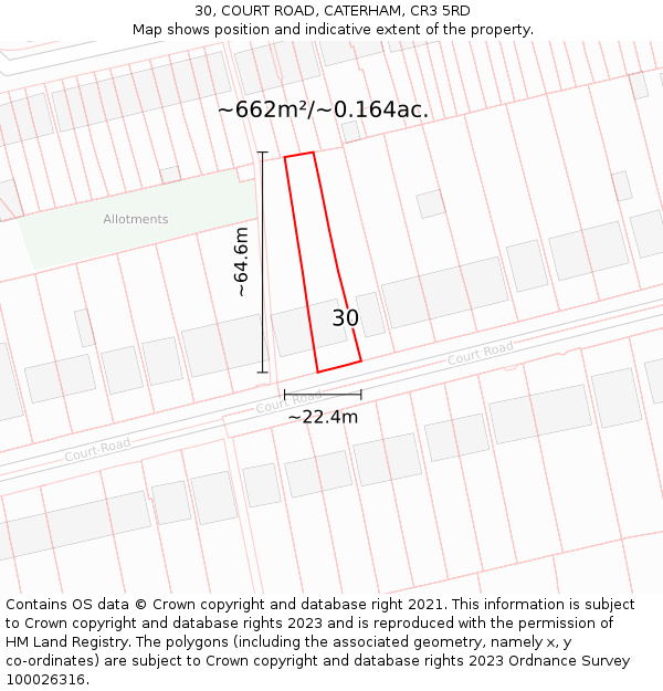 30, COURT ROAD, CATERHAM, CR3 5RD: Plot and title map