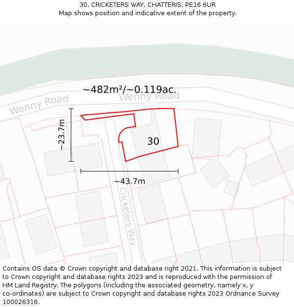 30, CRICKETERS WAY, CHATTERIS, PE16 6UR: Plot and title map