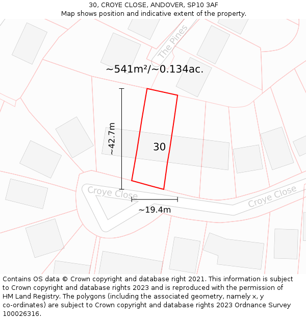 30, CROYE CLOSE, ANDOVER, SP10 3AF: Plot and title map