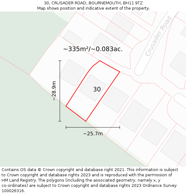 30, CRUSADER ROAD, BOURNEMOUTH, BH11 9TZ: Plot and title map