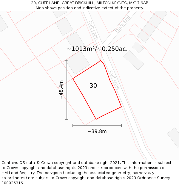 30, CUFF LANE, GREAT BRICKHILL, MILTON KEYNES, MK17 9AR: Plot and title map