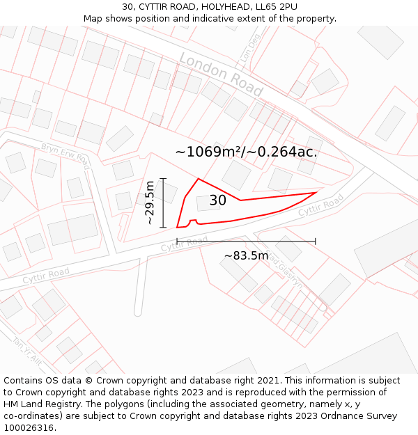 30, CYTTIR ROAD, HOLYHEAD, LL65 2PU: Plot and title map