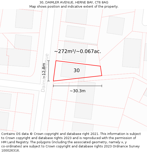 30, DAIMLER AVENUE, HERNE BAY, CT6 8AG: Plot and title map