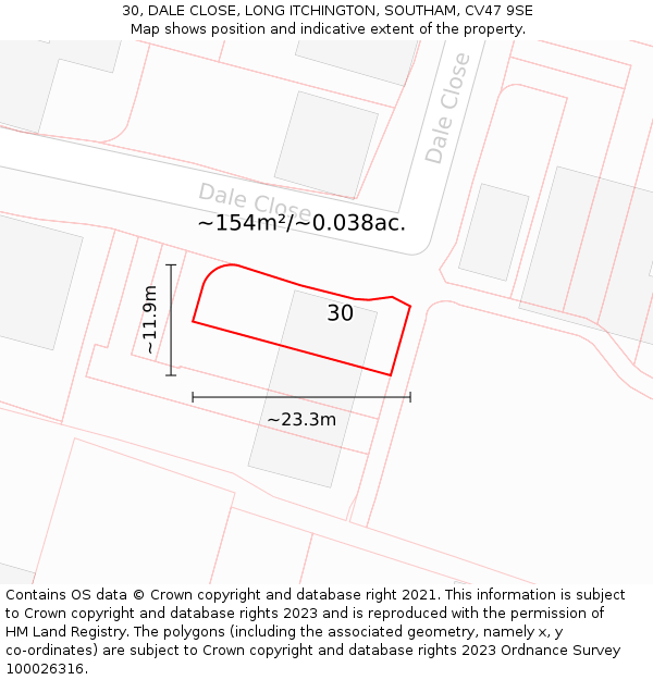 30, DALE CLOSE, LONG ITCHINGTON, SOUTHAM, CV47 9SE: Plot and title map