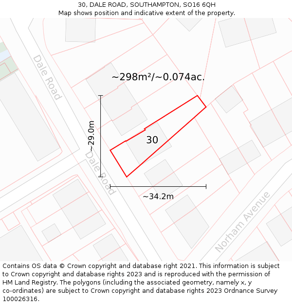 30, DALE ROAD, SOUTHAMPTON, SO16 6QH: Plot and title map