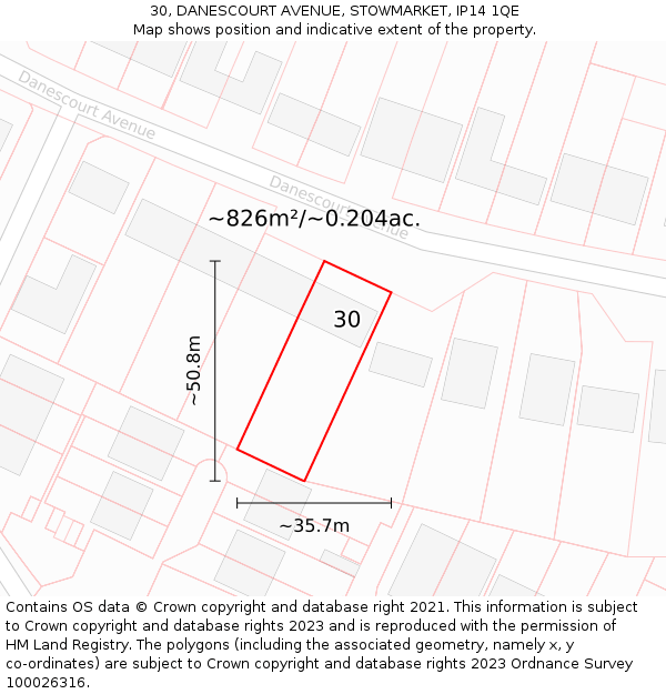 30, DANESCOURT AVENUE, STOWMARKET, IP14 1QE: Plot and title map