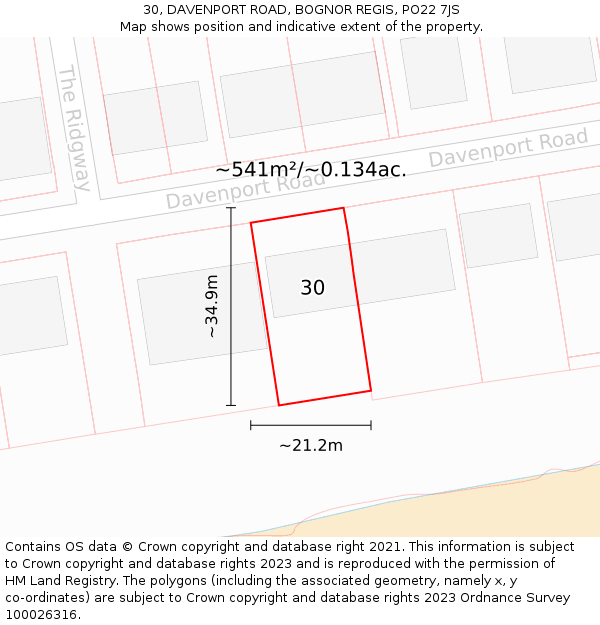 30, DAVENPORT ROAD, BOGNOR REGIS, PO22 7JS: Plot and title map