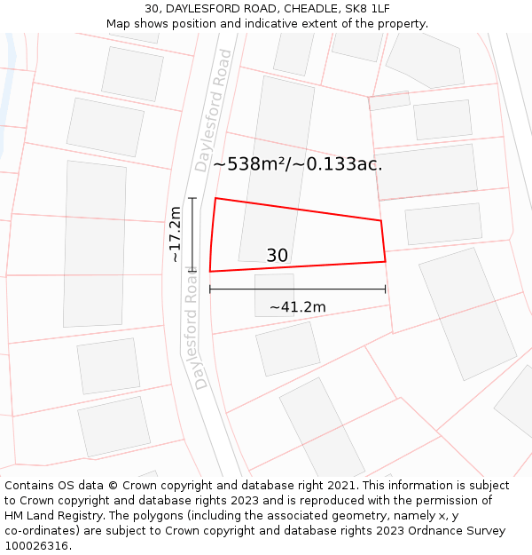 30, DAYLESFORD ROAD, CHEADLE, SK8 1LF: Plot and title map