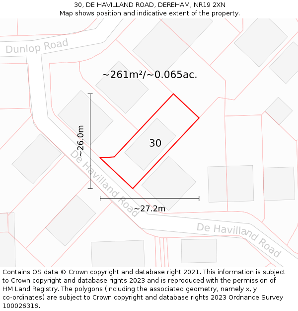 30, DE HAVILLAND ROAD, DEREHAM, NR19 2XN: Plot and title map