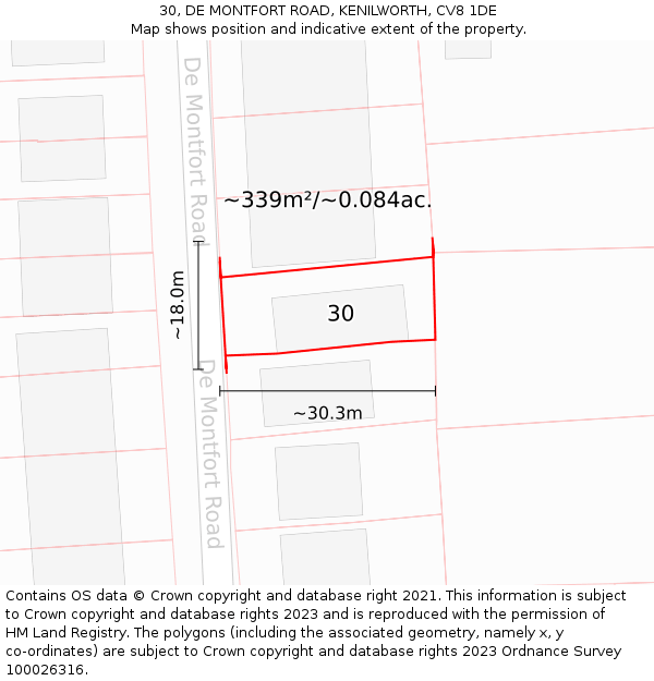 30, DE MONTFORT ROAD, KENILWORTH, CV8 1DE: Plot and title map