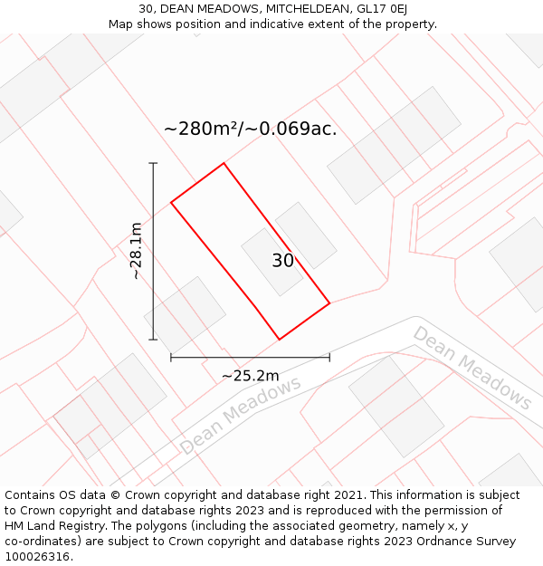 30, DEAN MEADOWS, MITCHELDEAN, GL17 0EJ: Plot and title map