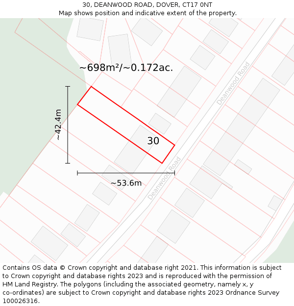 30, DEANWOOD ROAD, DOVER, CT17 0NT: Plot and title map