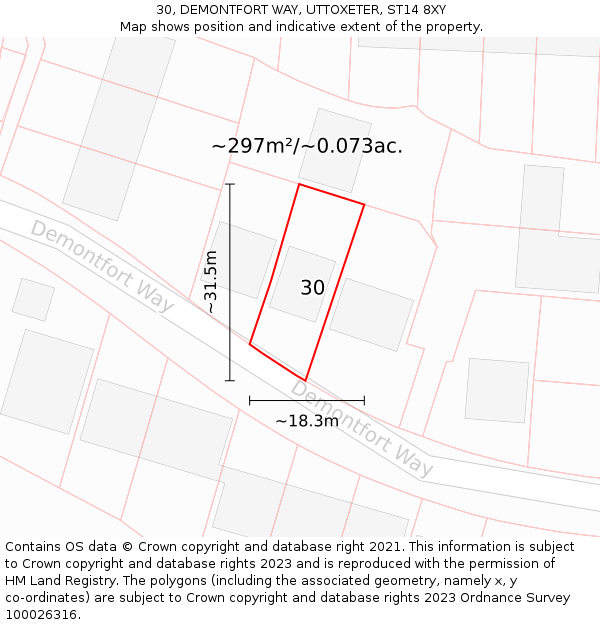 30, DEMONTFORT WAY, UTTOXETER, ST14 8XY: Plot and title map