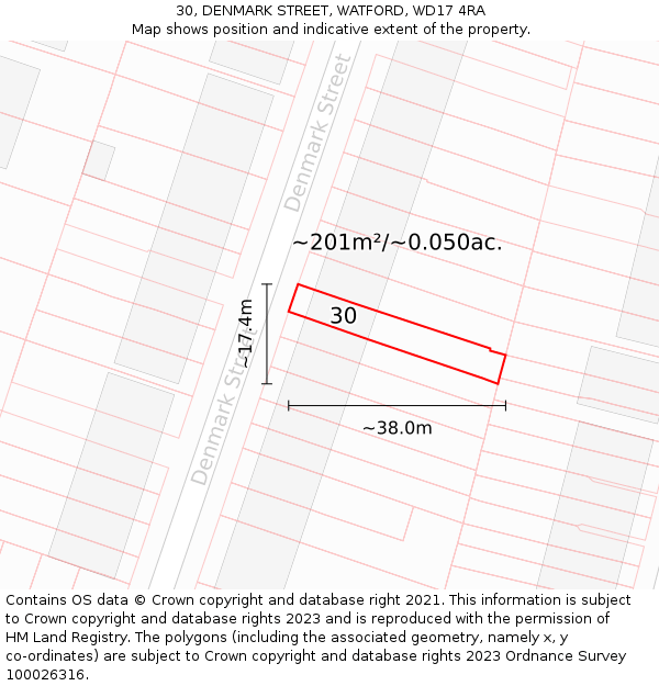 30, DENMARK STREET, WATFORD, WD17 4RA: Plot and title map