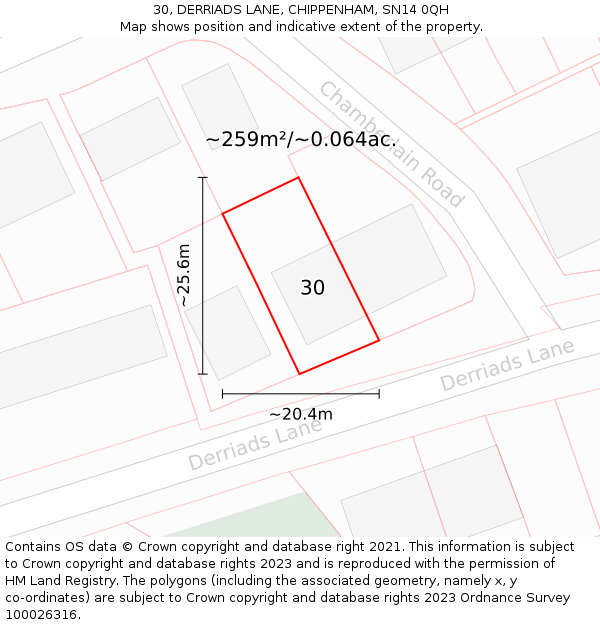 30, DERRIADS LANE, CHIPPENHAM, SN14 0QH: Plot and title map