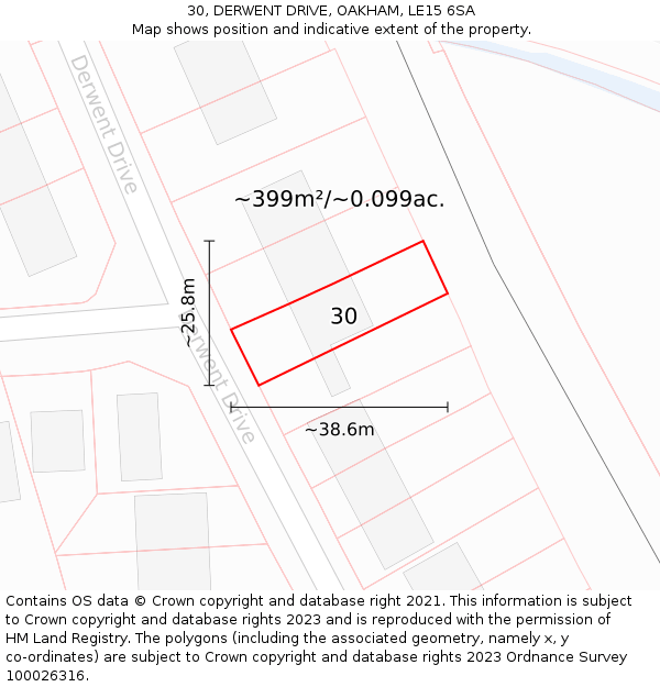 30, DERWENT DRIVE, OAKHAM, LE15 6SA: Plot and title map