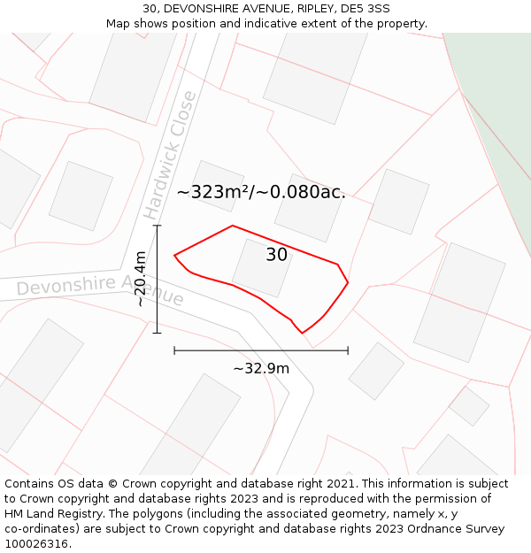 30, DEVONSHIRE AVENUE, RIPLEY, DE5 3SS: Plot and title map