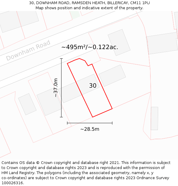 30, DOWNHAM ROAD, RAMSDEN HEATH, BILLERICAY, CM11 1PU: Plot and title map