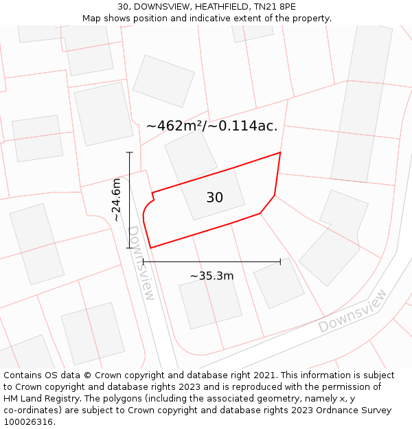 30, DOWNSVIEW, HEATHFIELD, TN21 8PE: Plot and title map