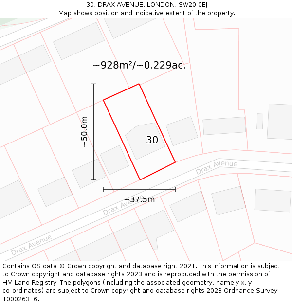 30, DRAX AVENUE, LONDON, SW20 0EJ: Plot and title map